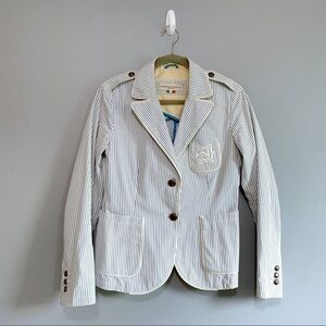 Nationality 37/99 Embroidered Logo Pocket Stripes Blazer Blue Size 46 Italy Made